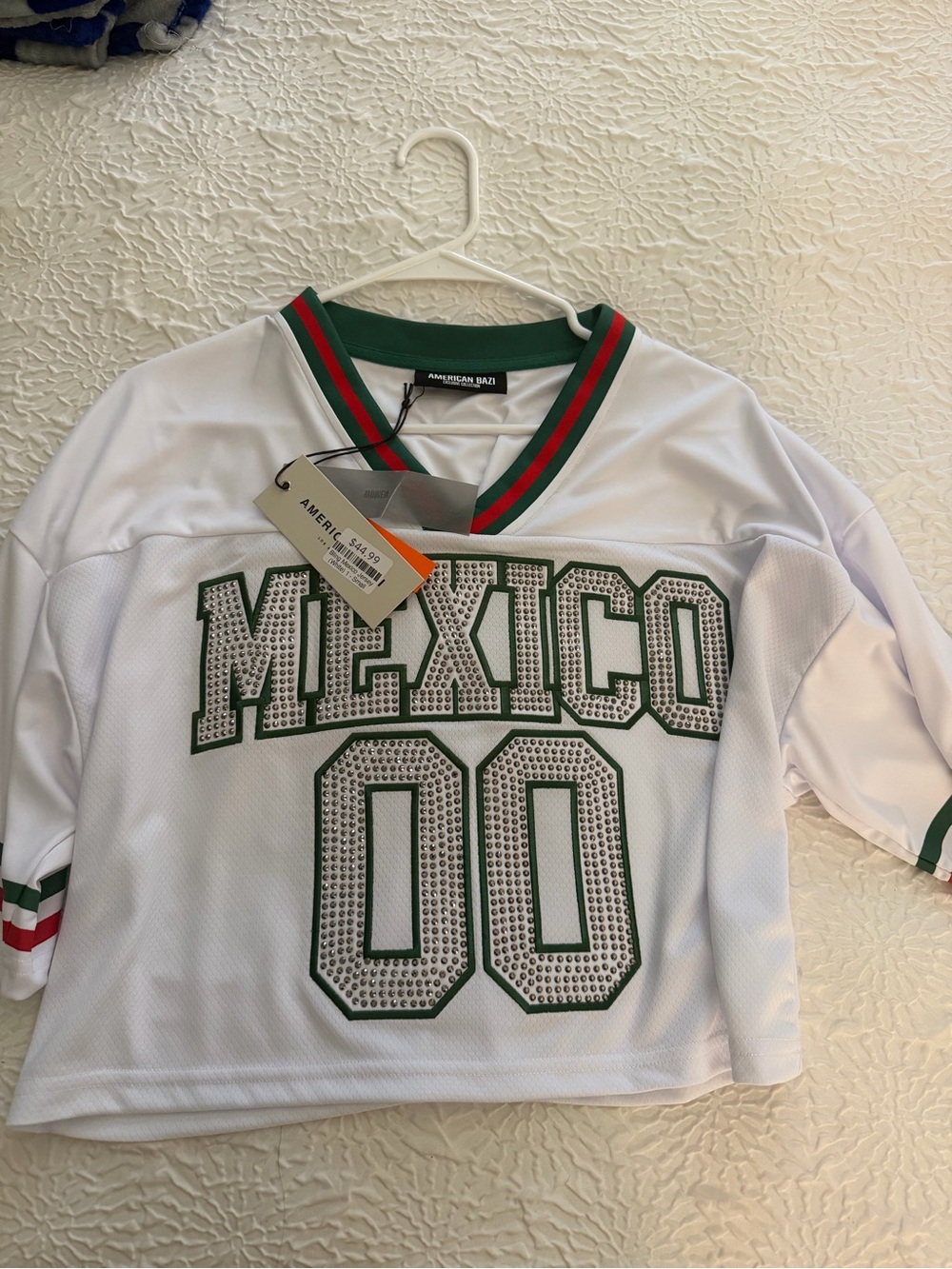 Mexico Rhinestone Football Jersey - White & Green